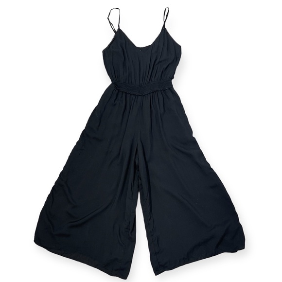 ARITZIA Wilfred Irène Jumpsuit Black M Lace Trimmed Crop Wide Leg Minimalist - Picture 5 of 16